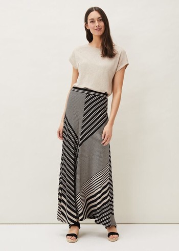 Phase Eight Roz Stripe Skirts Black/Grey Australia | YZ6529471